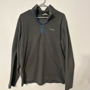 Men's Gray/Blue Eddie Bauer Quest Quarter-Zip Fleece Top, Size Medium